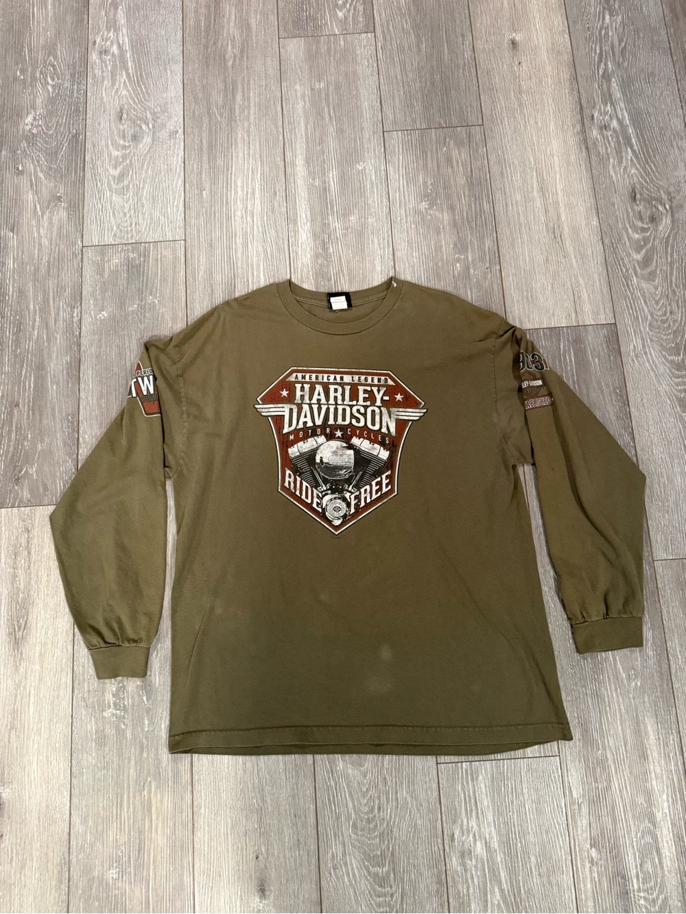 Harley-Davidson Olive Green Long Sleeve Shirt - Distressed/Faded Size XL